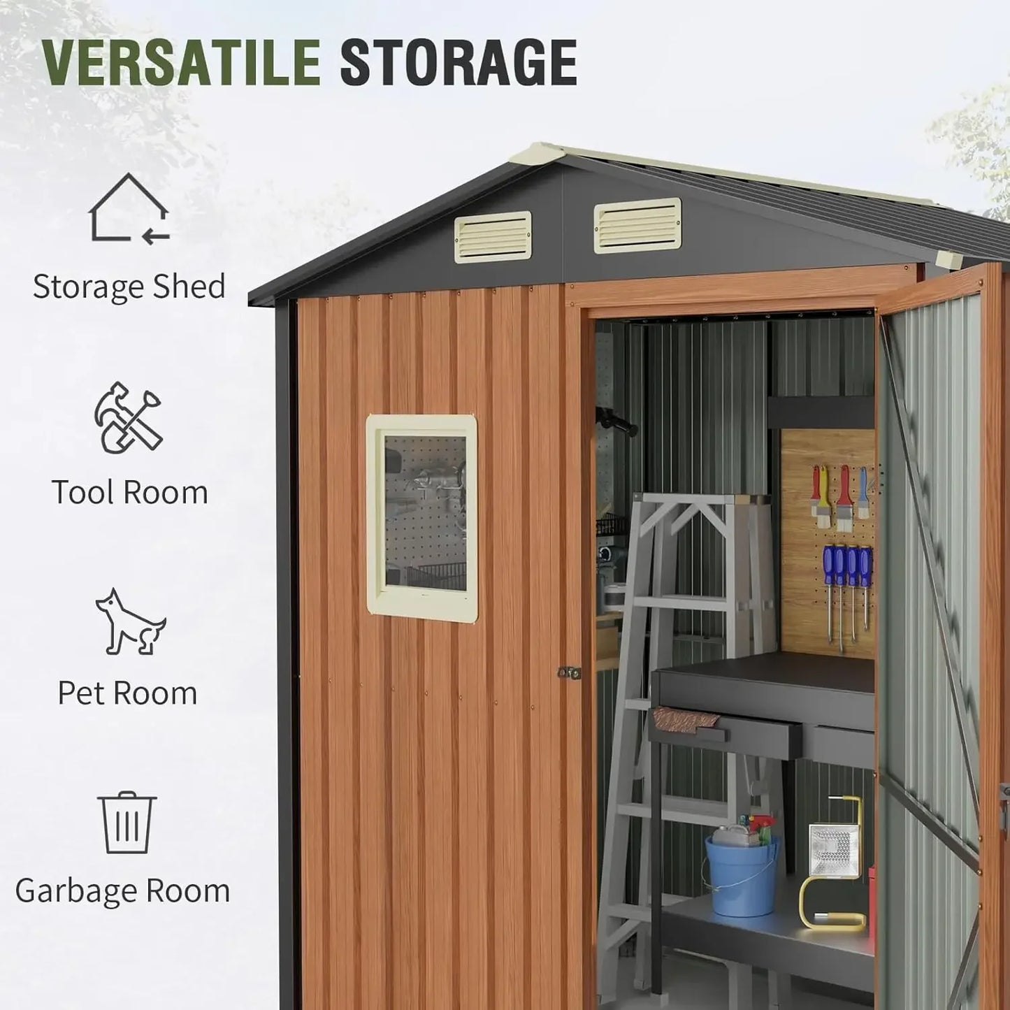 Lockable Metal Garden Shed with Window
