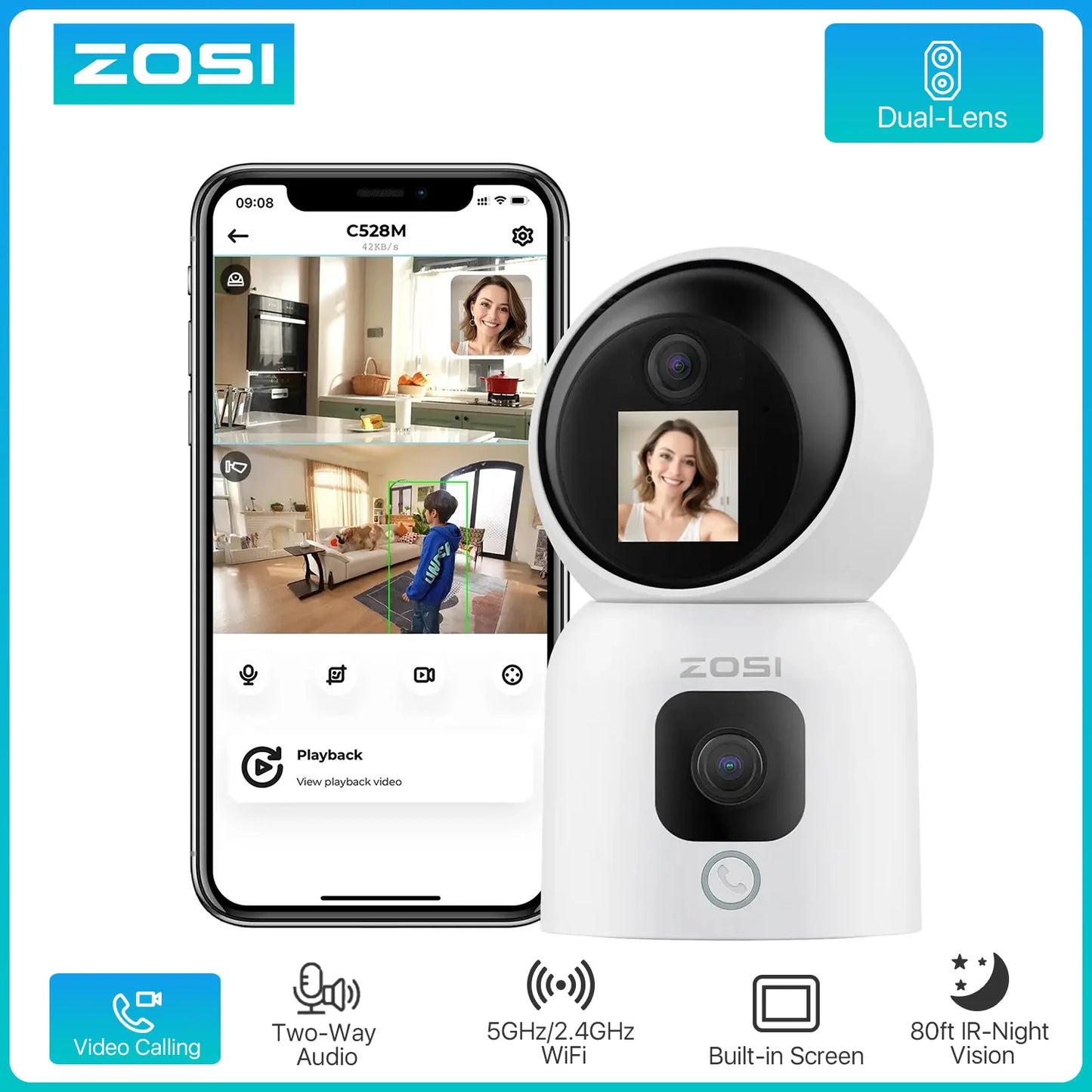 Dual-Lens Indoor Security Camera