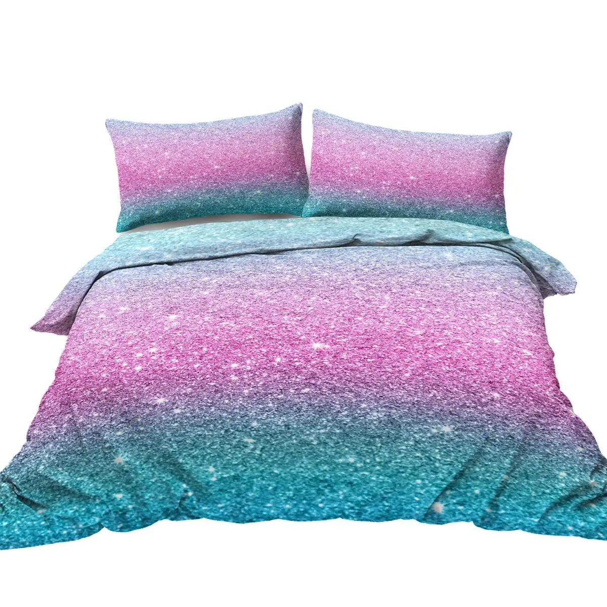 Colorful Glitter Bedding Girly Turquoise Blue and Pastel Colors Duvet Cover 3 Piece Trendy Bed Spreads King Size