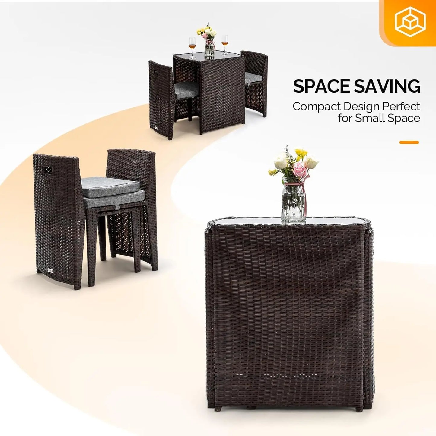 Outdoor Patio Bistro Set with Glass Top Table