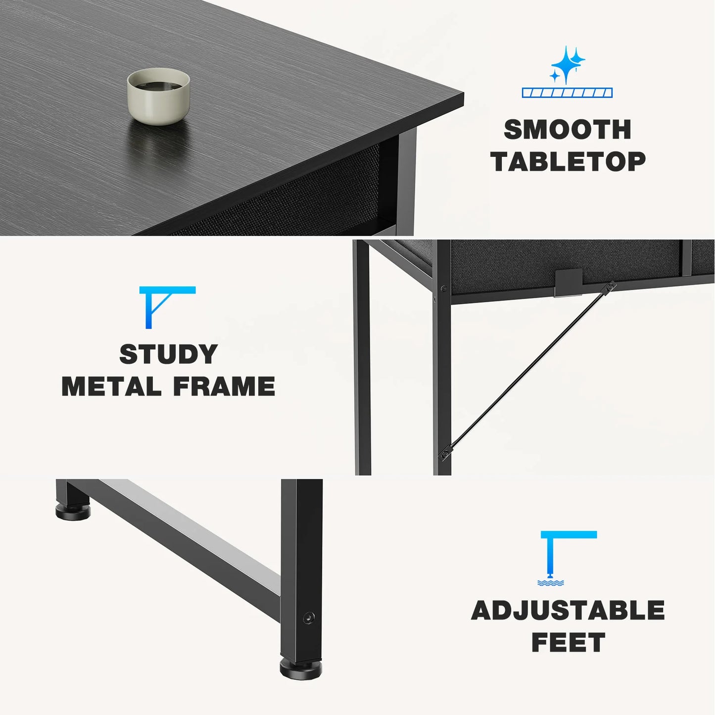 Modern Office Computer Desk with Fabric Storage Drawers