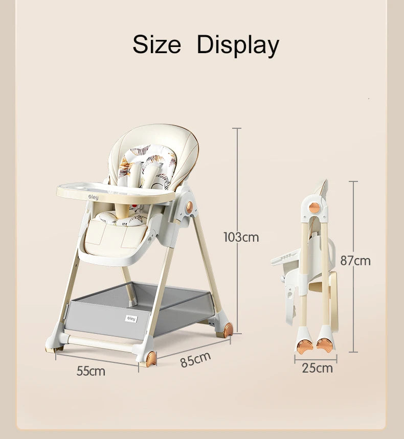 Adjustable Height Baby High Chair with Removable Seat and Tray