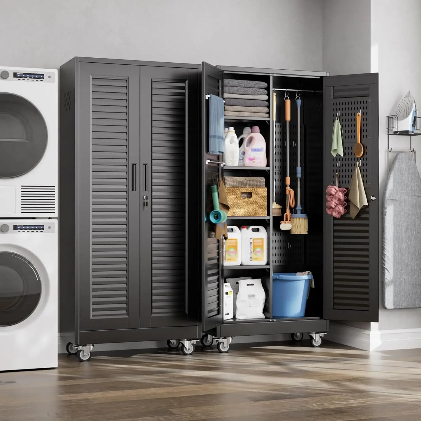 Lockable Metal Storage Cabinet with Wheels