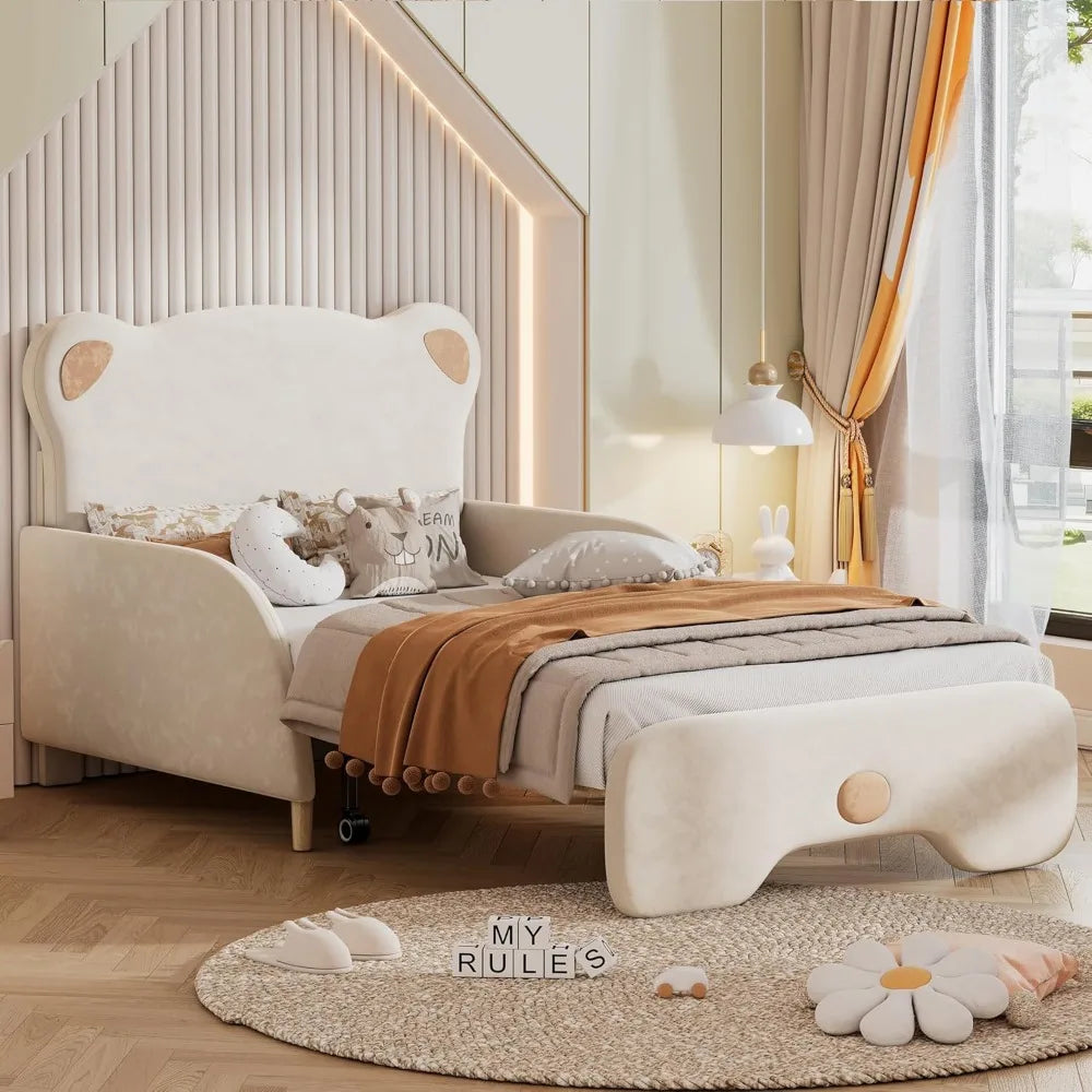 Bear Shaped Headboard Bed Frame Twin XL Size Upholstered Sofa Bed