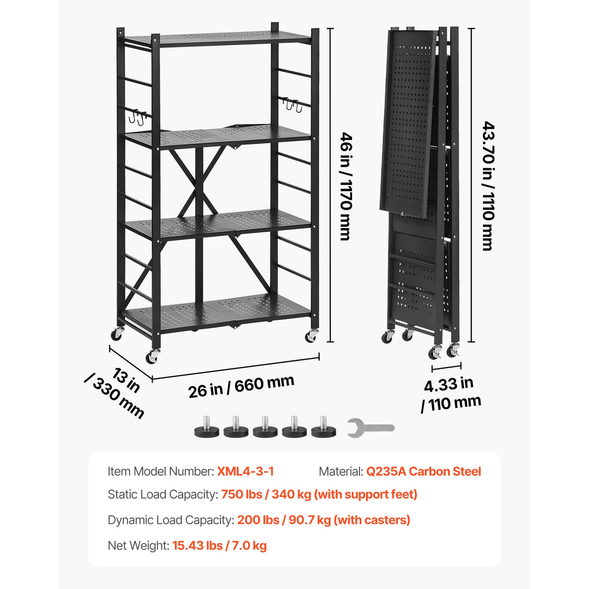 Foldable Metal Rack Storage Shelf with Wheels