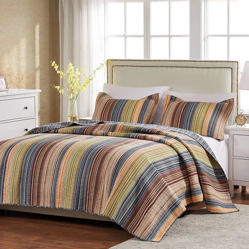 Greenland Home Katy - Reversible Stripe Quilt Set