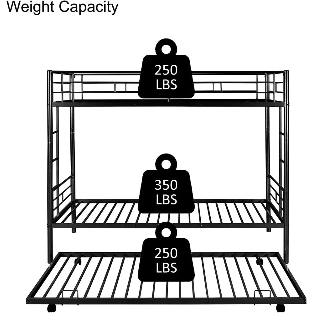 Metal Bunk Bed with Trundle Twin Over Twin