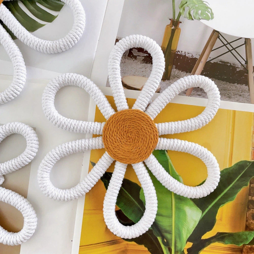 Girls Bedroom Decorations Pink Macrame Butterfly Sunflower Handmade Woven Sunflower