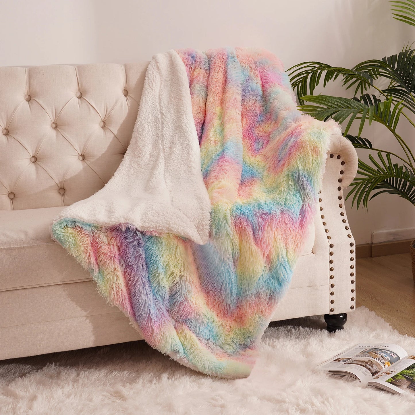 Fluffy Rainbow plush baby blanket