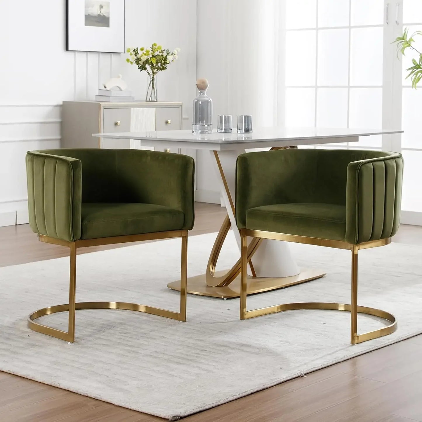 Velvet with Metal Frame Comfy Upholstered Side Barrel Chairs