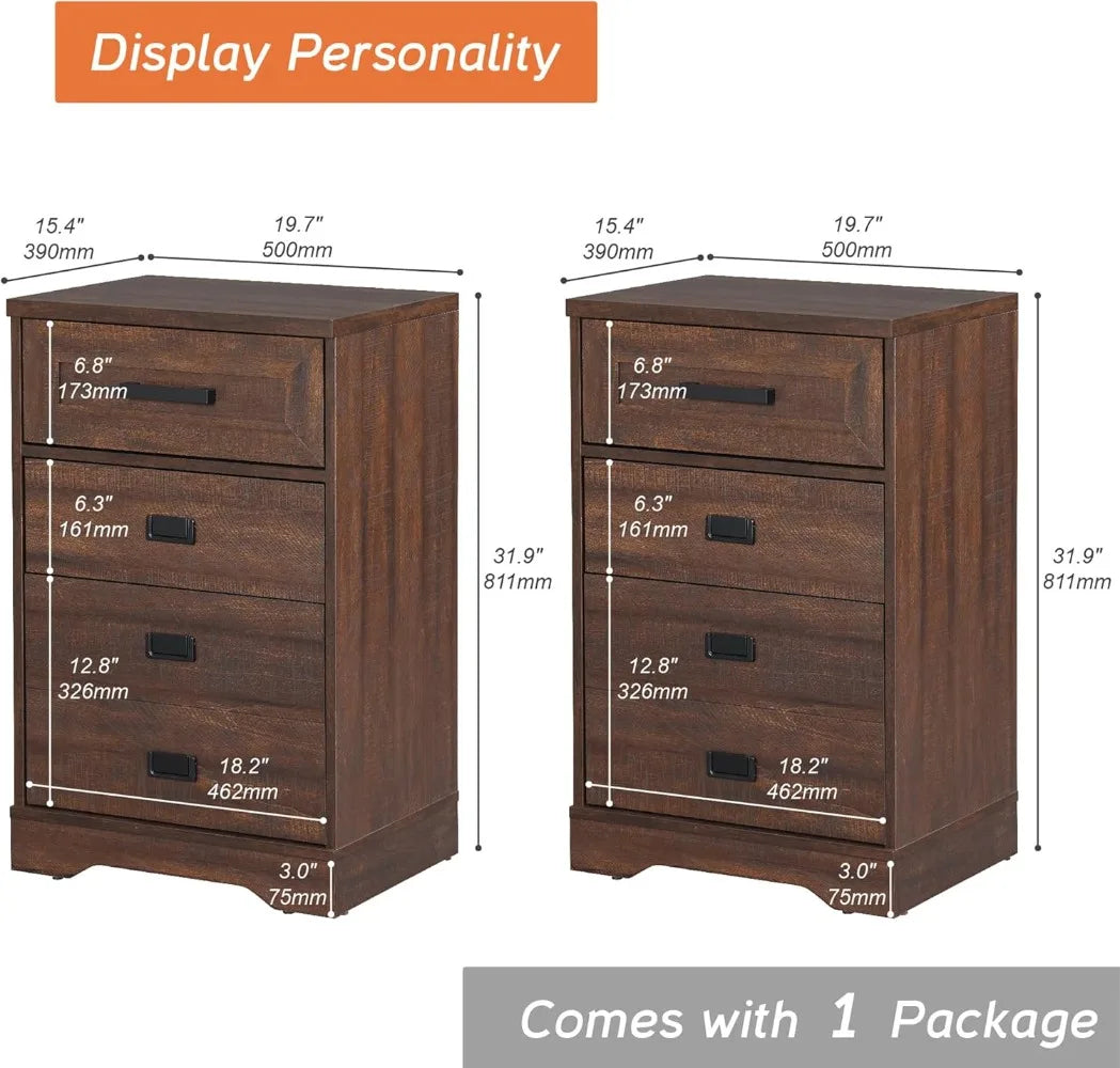 Bedroom High Night Stand Side Table with 3 Drawers