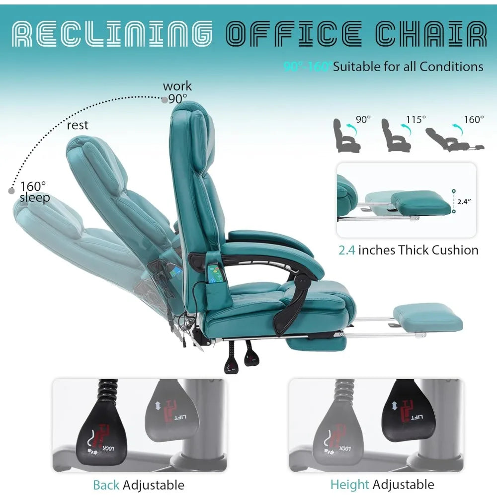Massage Office Chair with Foot Rest and 6 Points Vibration with Heat