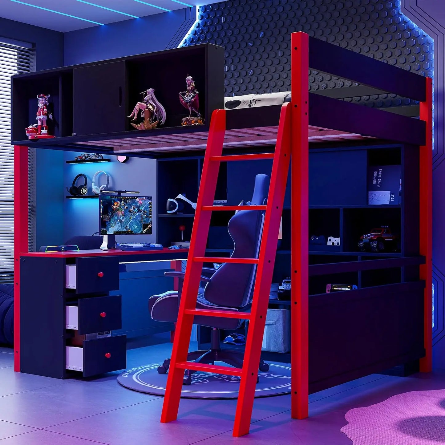 Full Wood Gaming Loft Bed