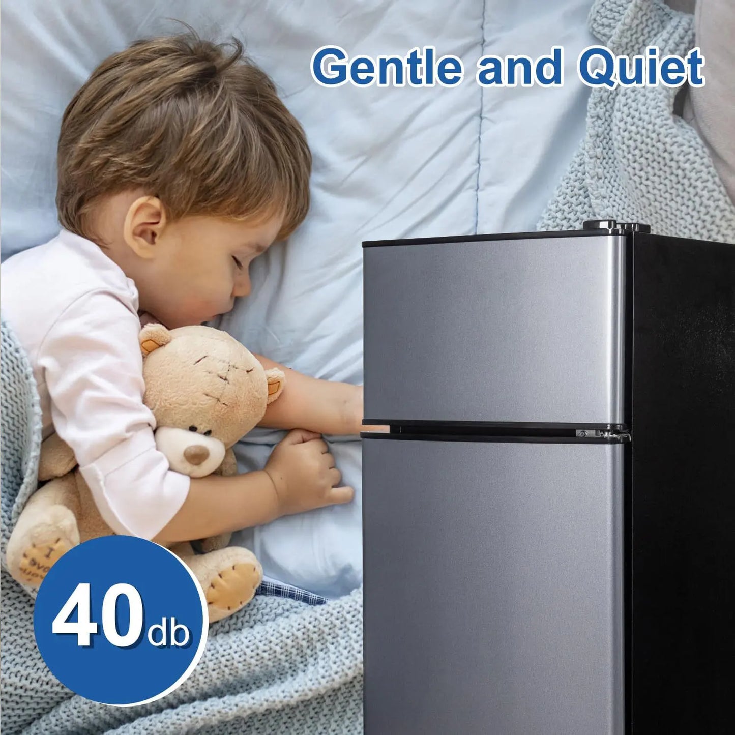 Mini Fridge with Freezer with 7 Adjustable Thermostat