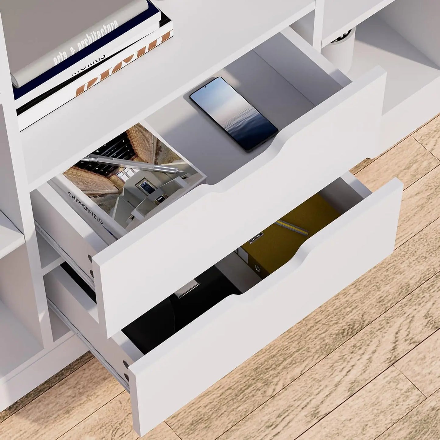 Kids Bookshelf with 2 Drawers and 10 Cubes