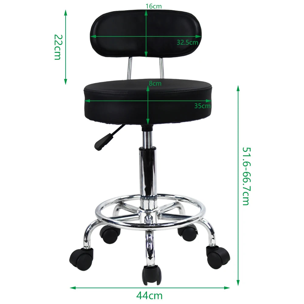 Leather Rolling Stool Mid-Back with Footrest Height
