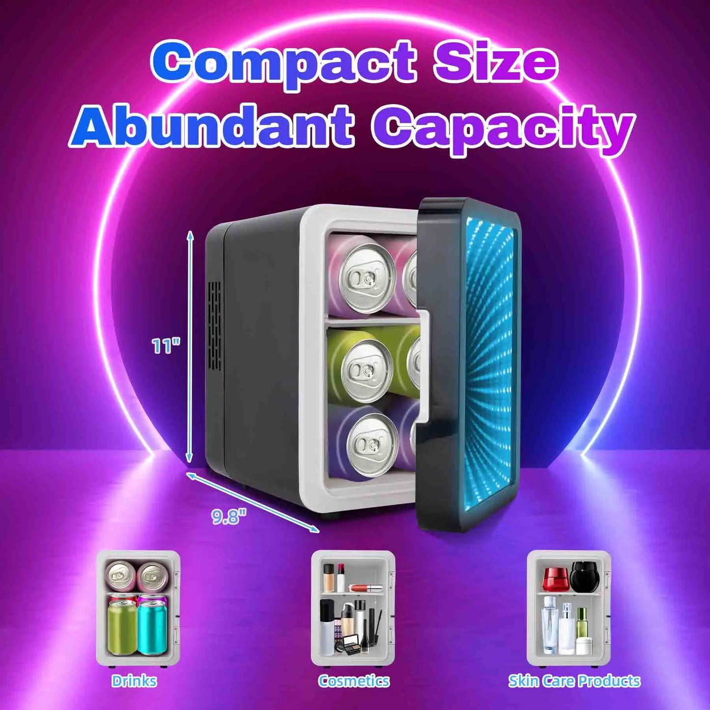 iceBlue 13 Display Mode Dimmable LED Light Mirror Mini Fridge
