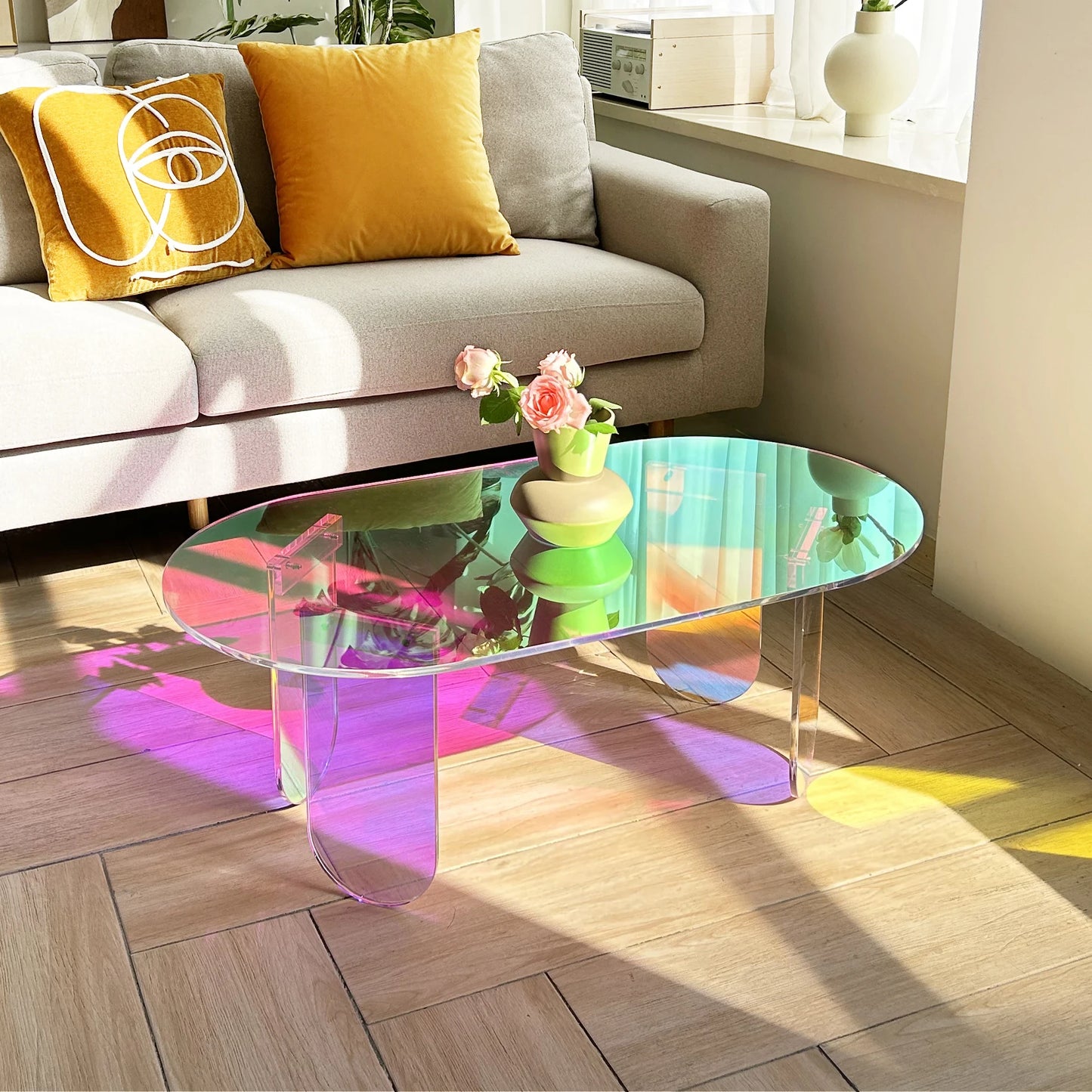 Iridescent Acrylic Oval Center Table