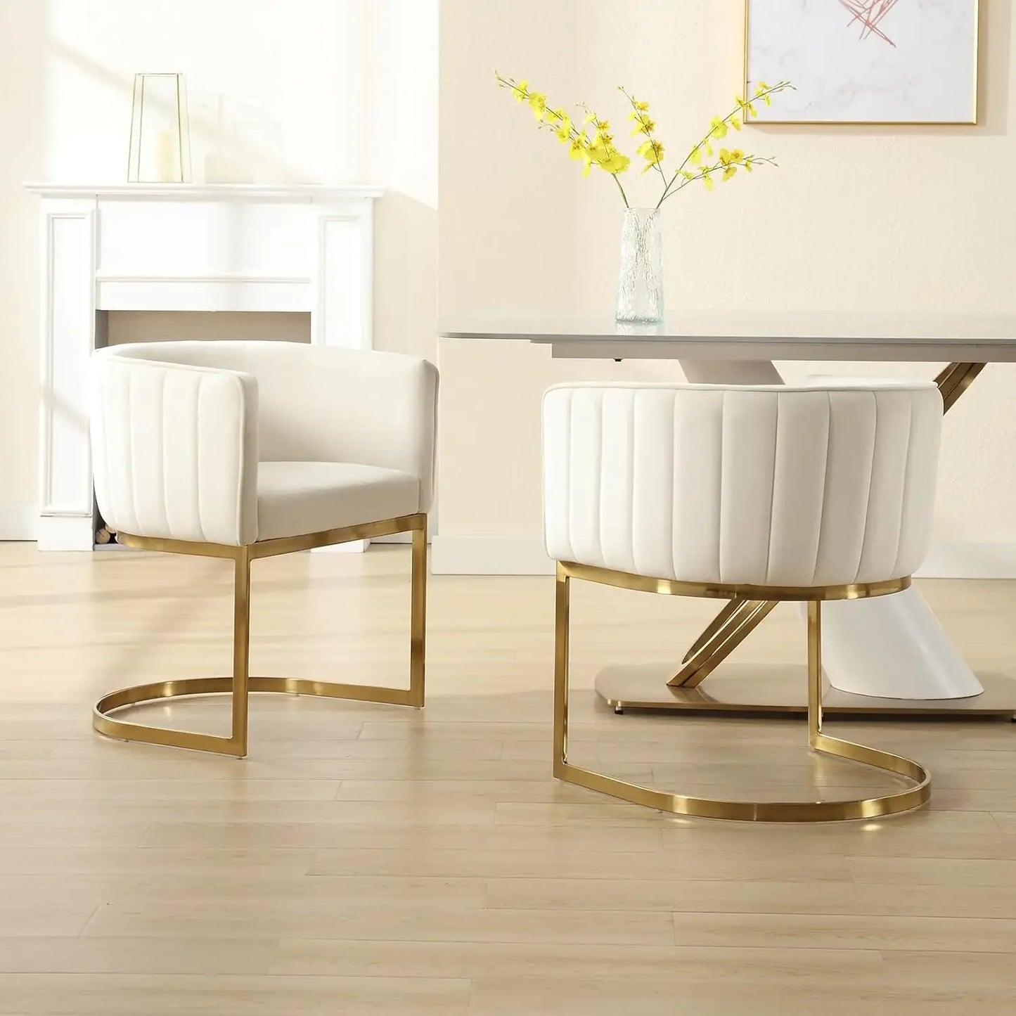 Velvet with Metal Frame Comfy Upholstered Side Barrel Chairs