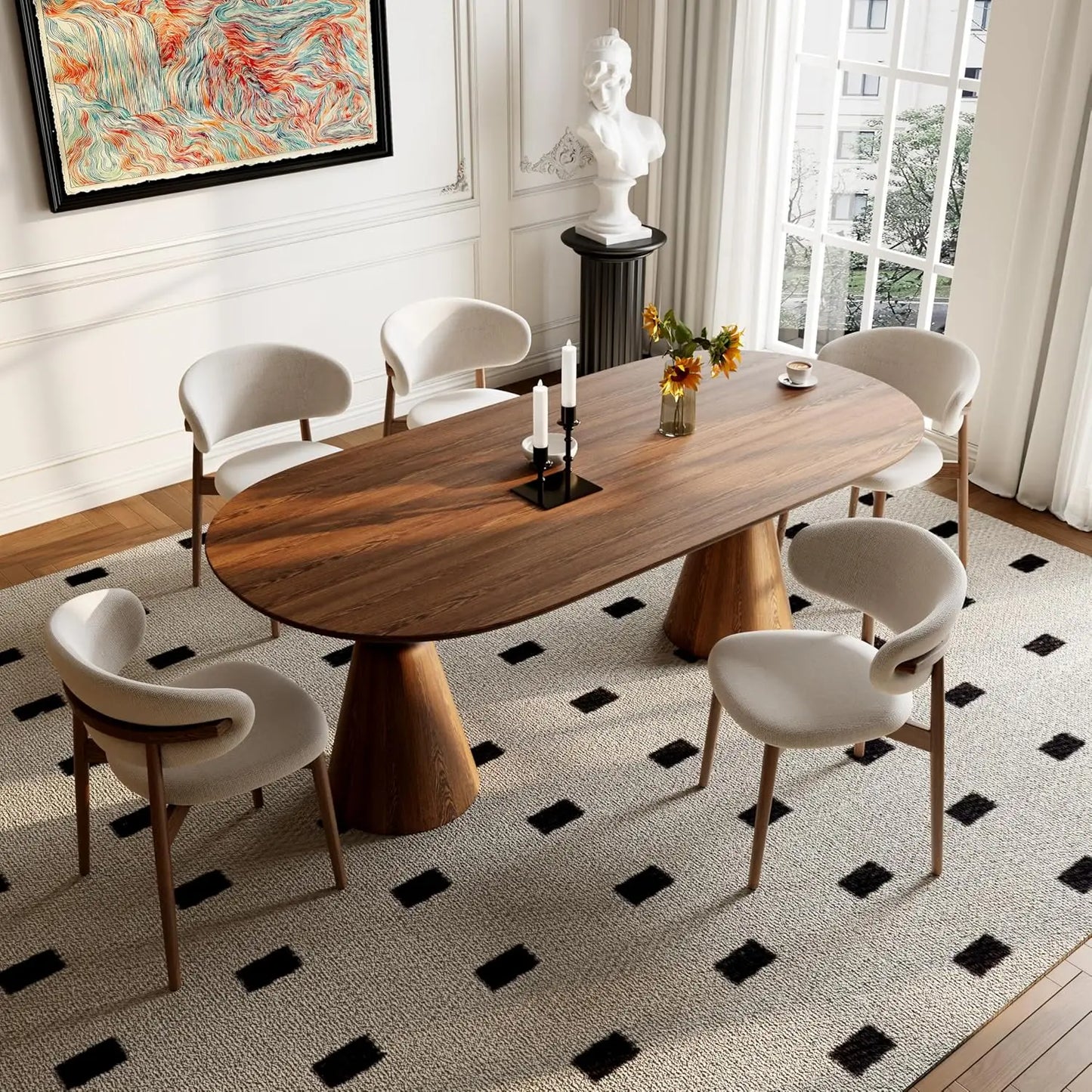 Modern Upholstered Solid Wood Dining Chairs with Curved Backrest