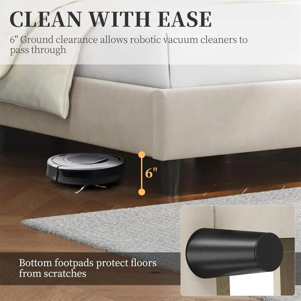 Bed Frame Upholstered Platform with Wing Side
