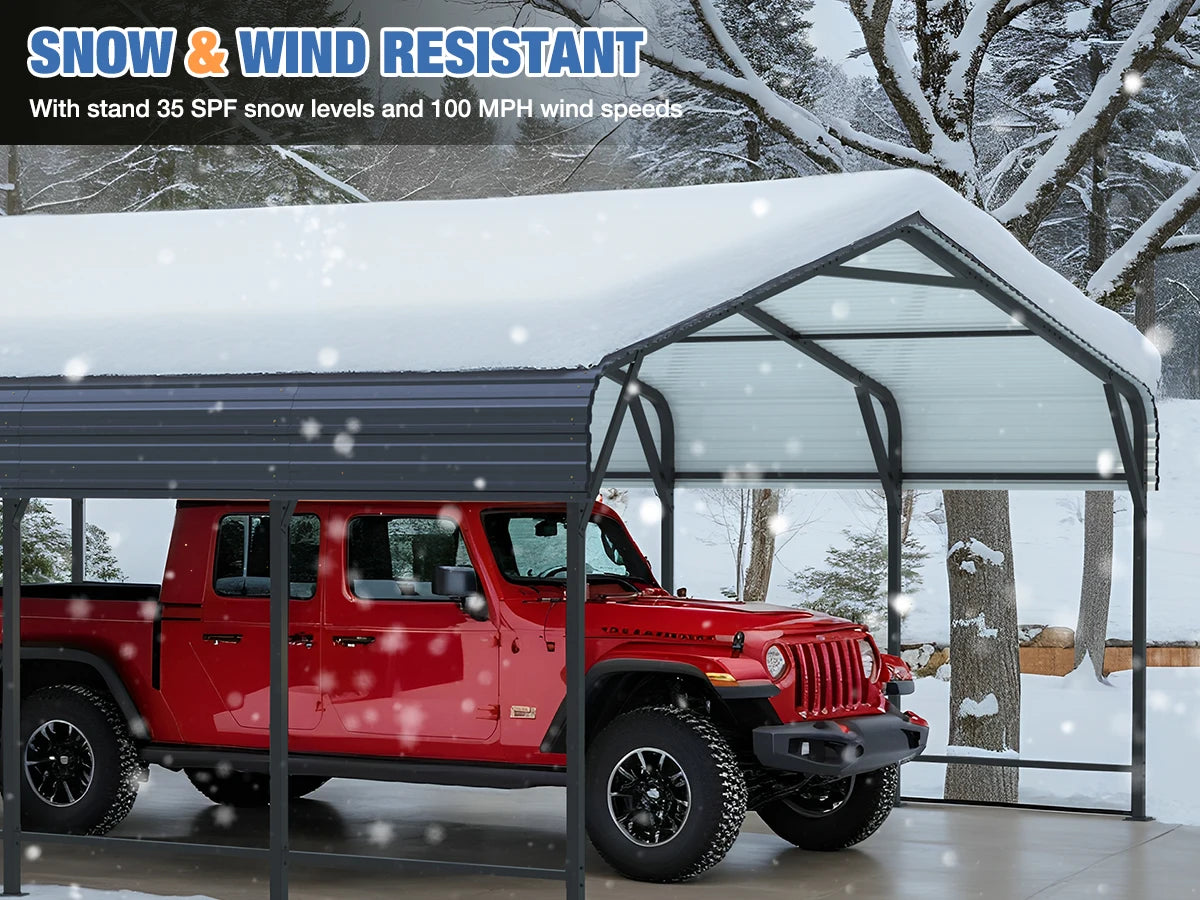 Multi-Size Metal Carport w/ Enhanced Base Outdoor Heavy Duty Garage Galvanized Car Shelter