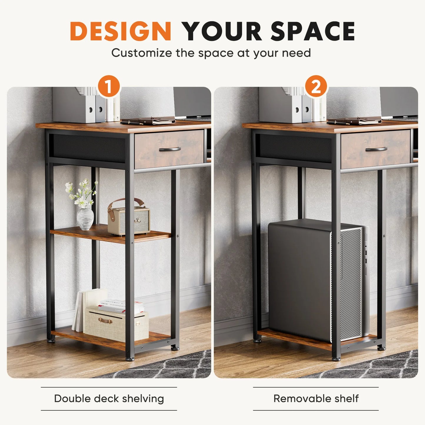 Double Deck Shelving Office Computer Desk