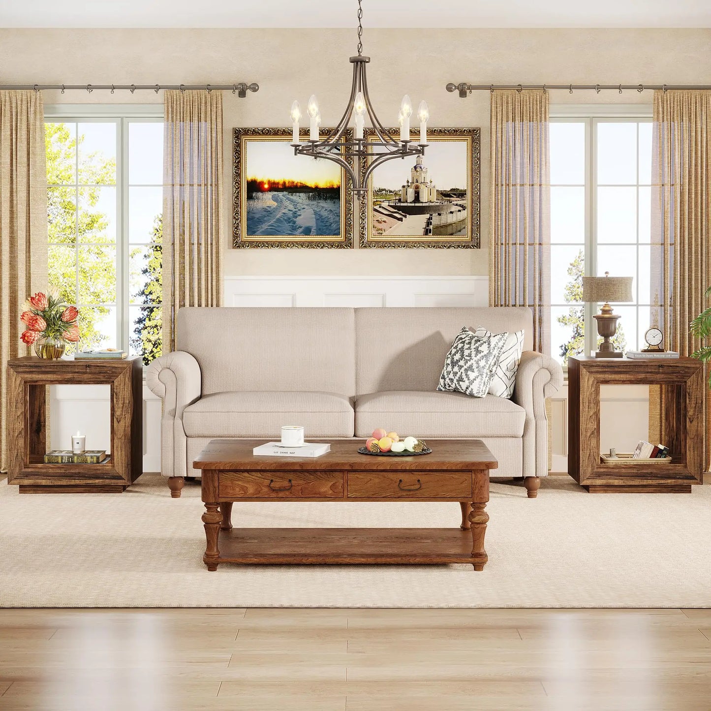 Tiered Square Side Table with Storage Shelf