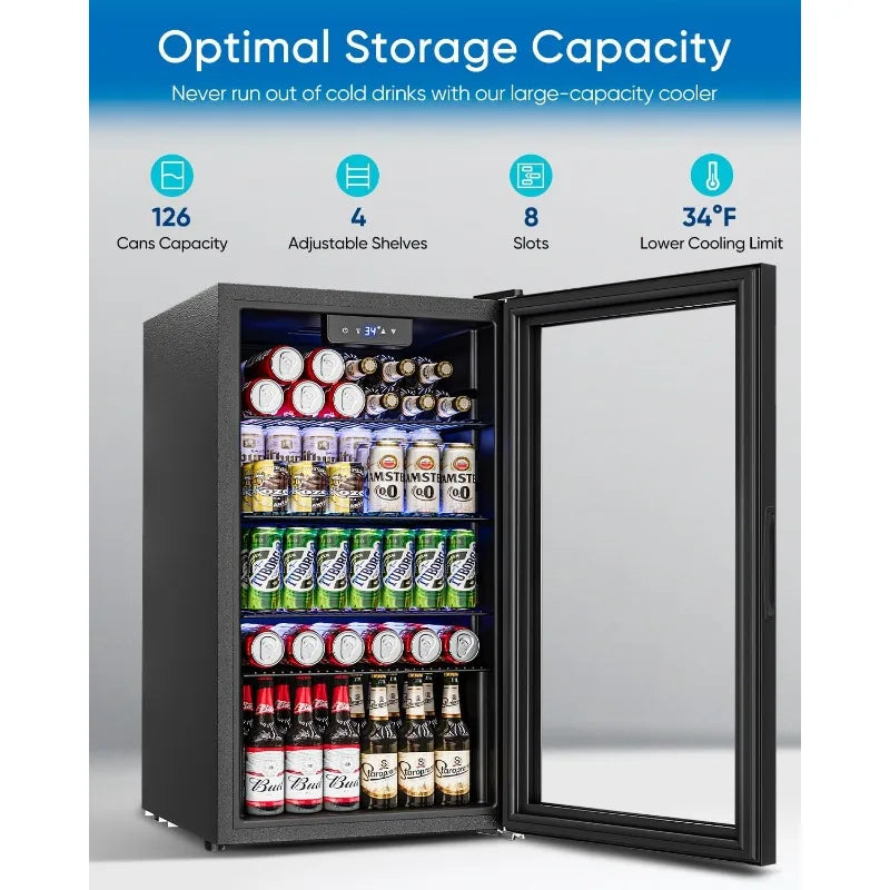 Mini Fridge with Glass Door Can Beverage Refrigerator
