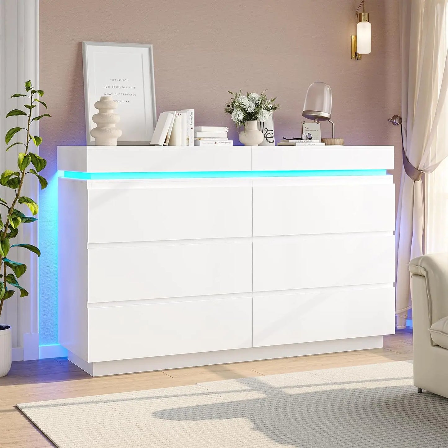Modern Dresser with Sliding Desktop and Charging Station