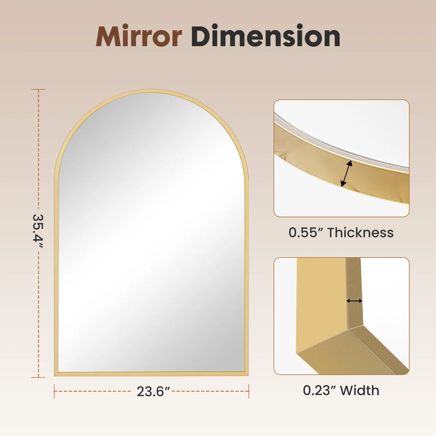 Arched Metal Framed Bathroom Mirrors - Wall Hanging