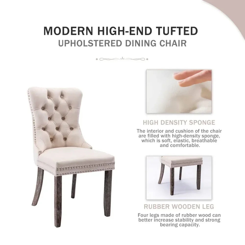 Upholstered Velvet Dining Chairs Set with Ring Pull Trim and Button Back