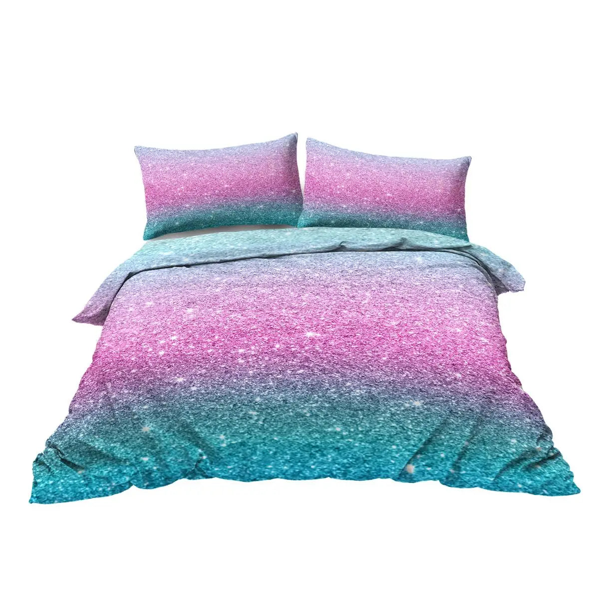 Colorful Glitter Bedding Girly Turquoise Blue and Pastel Colors Duvet Cover 3 Piece Trendy Bed Spreads King Size