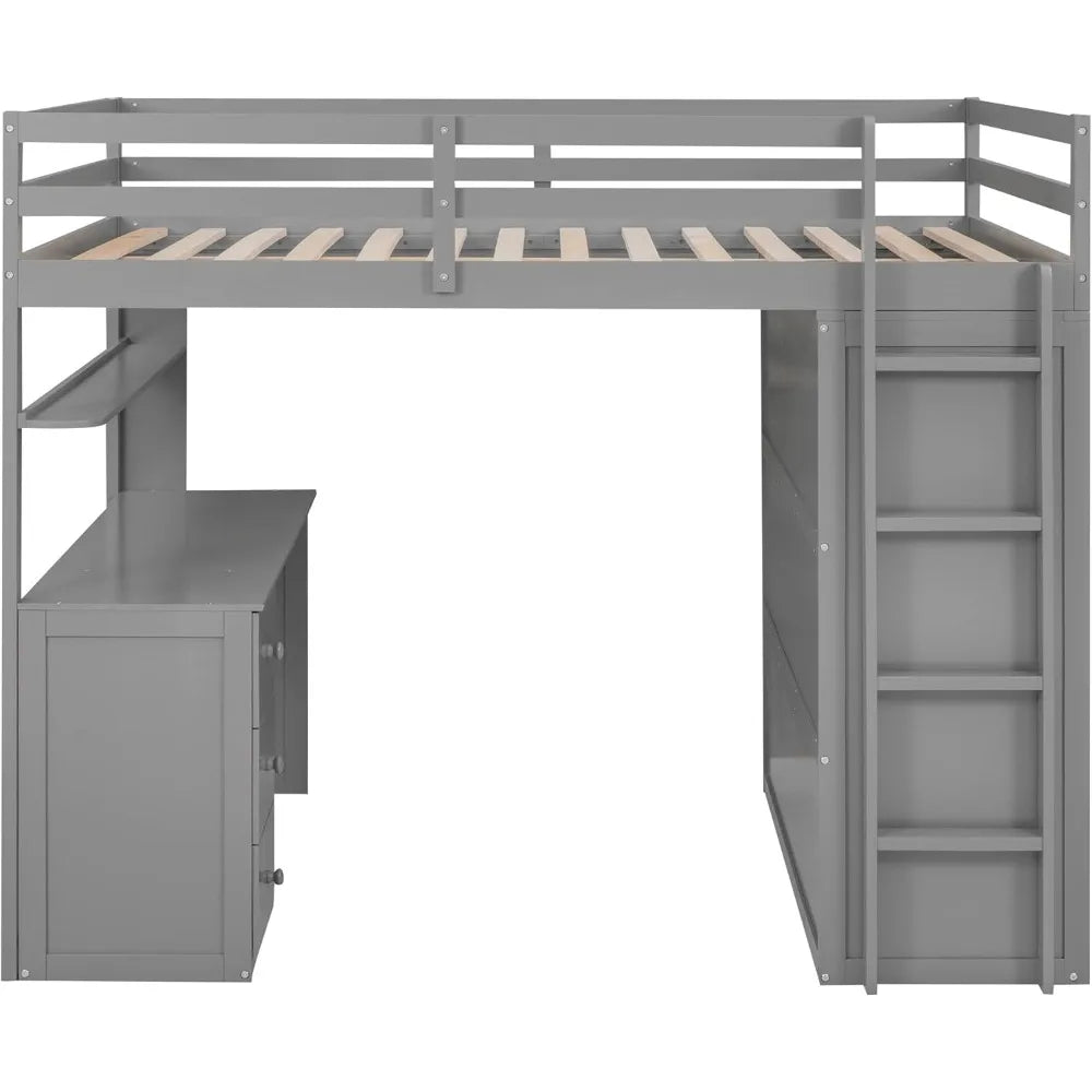 Full Size Loft Bed with Desk and Wardrobe