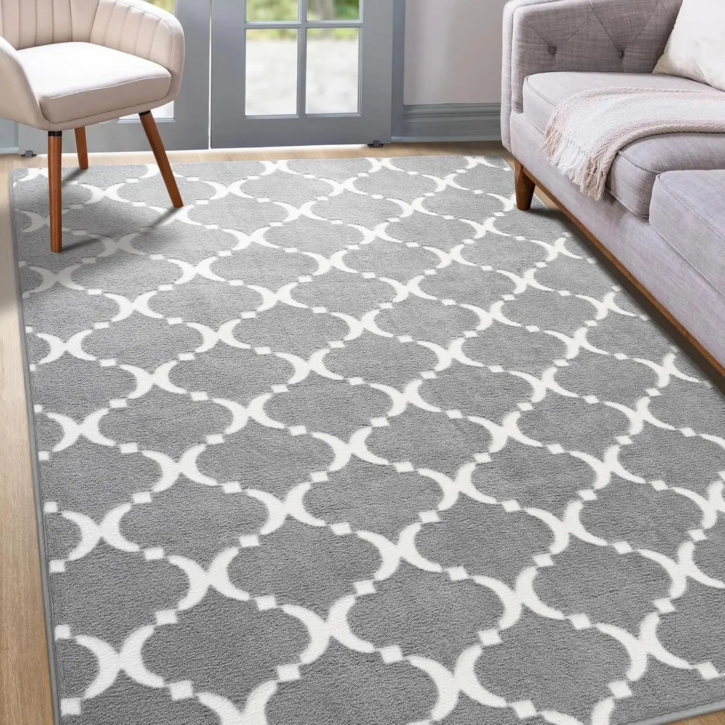 Large Plush Geometric Shag Rug Memory Foam
