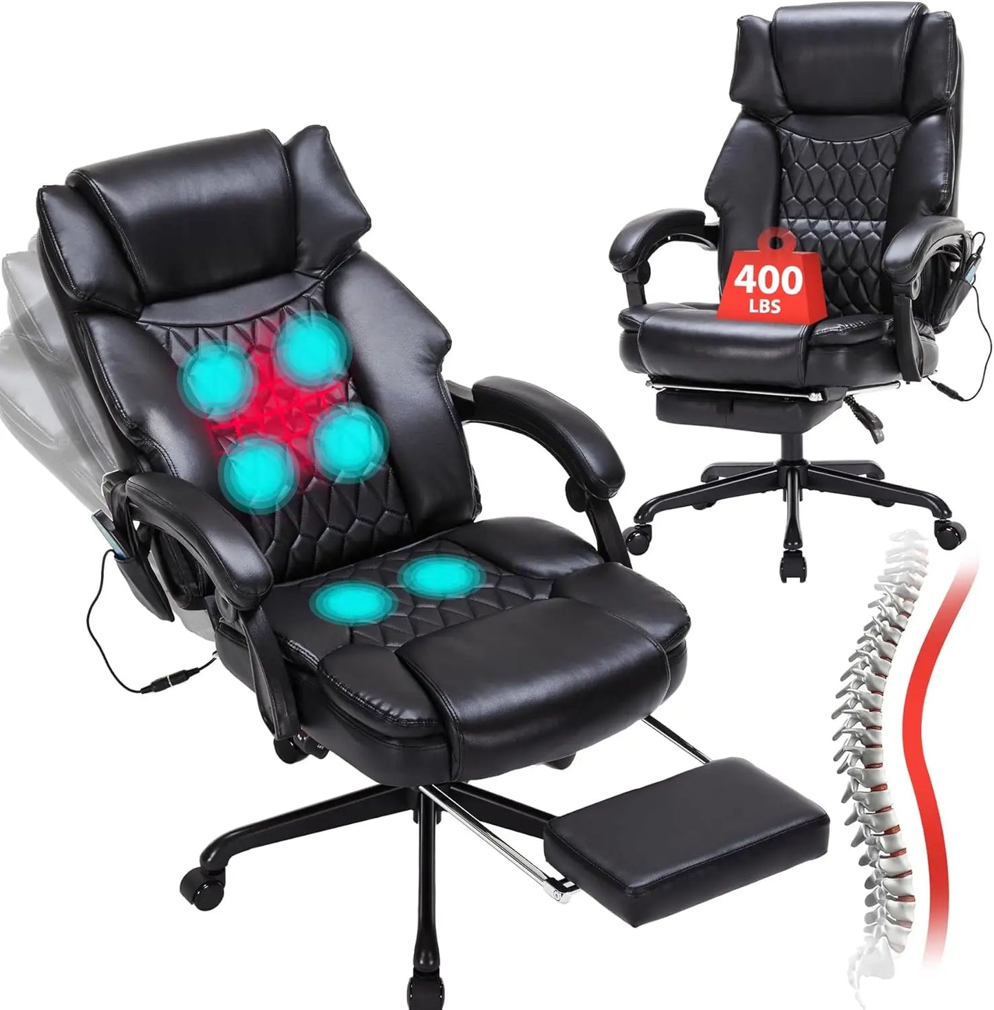 Massage Office Chair with Foot Rest and 6 Points Vibration with Heat