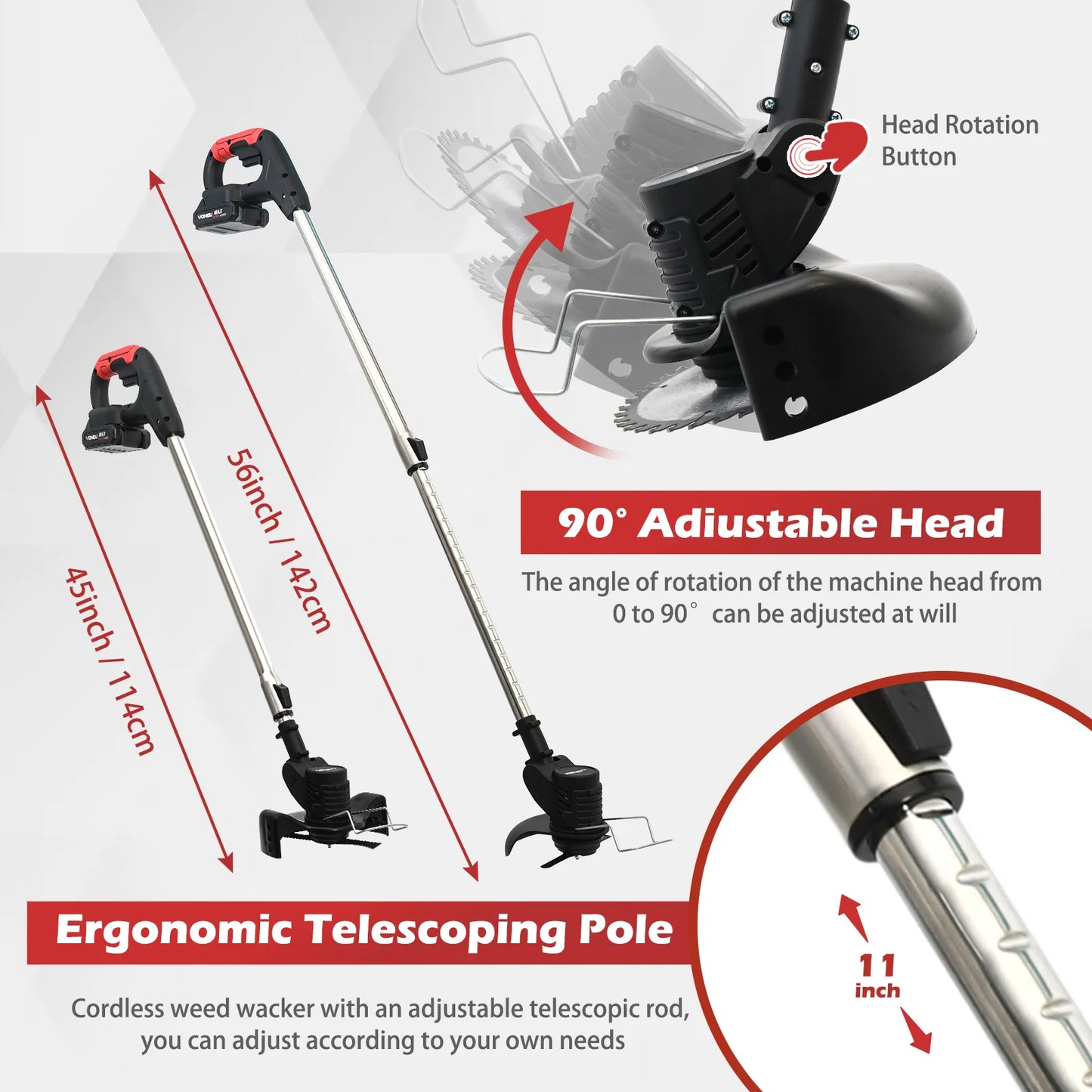 Cordless Electric Weed Wacker with 2x2.0Ah Battery 21V