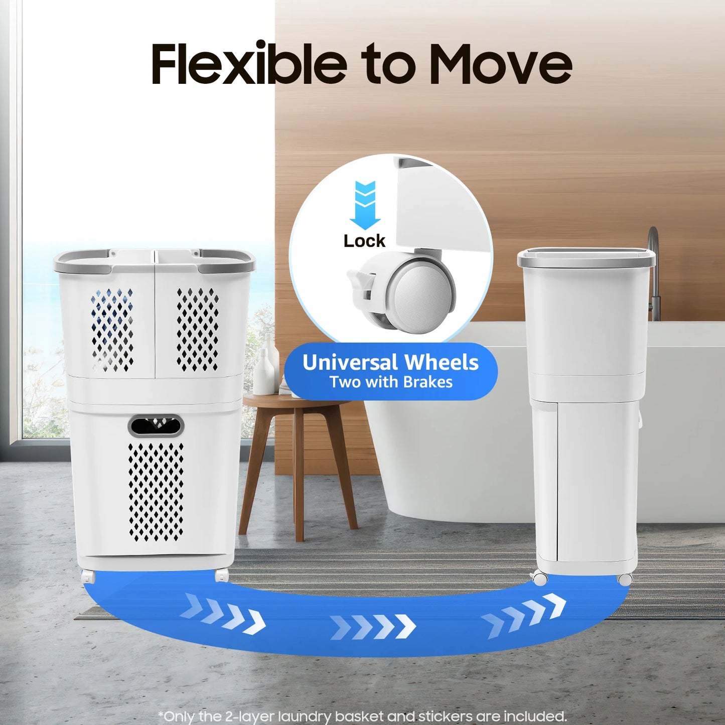 2-Layer Laundry Basket with 4 Universal Wheels Multifunctional
