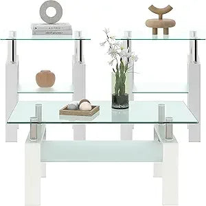 Glass Coffee Table and 2 End Side Tables