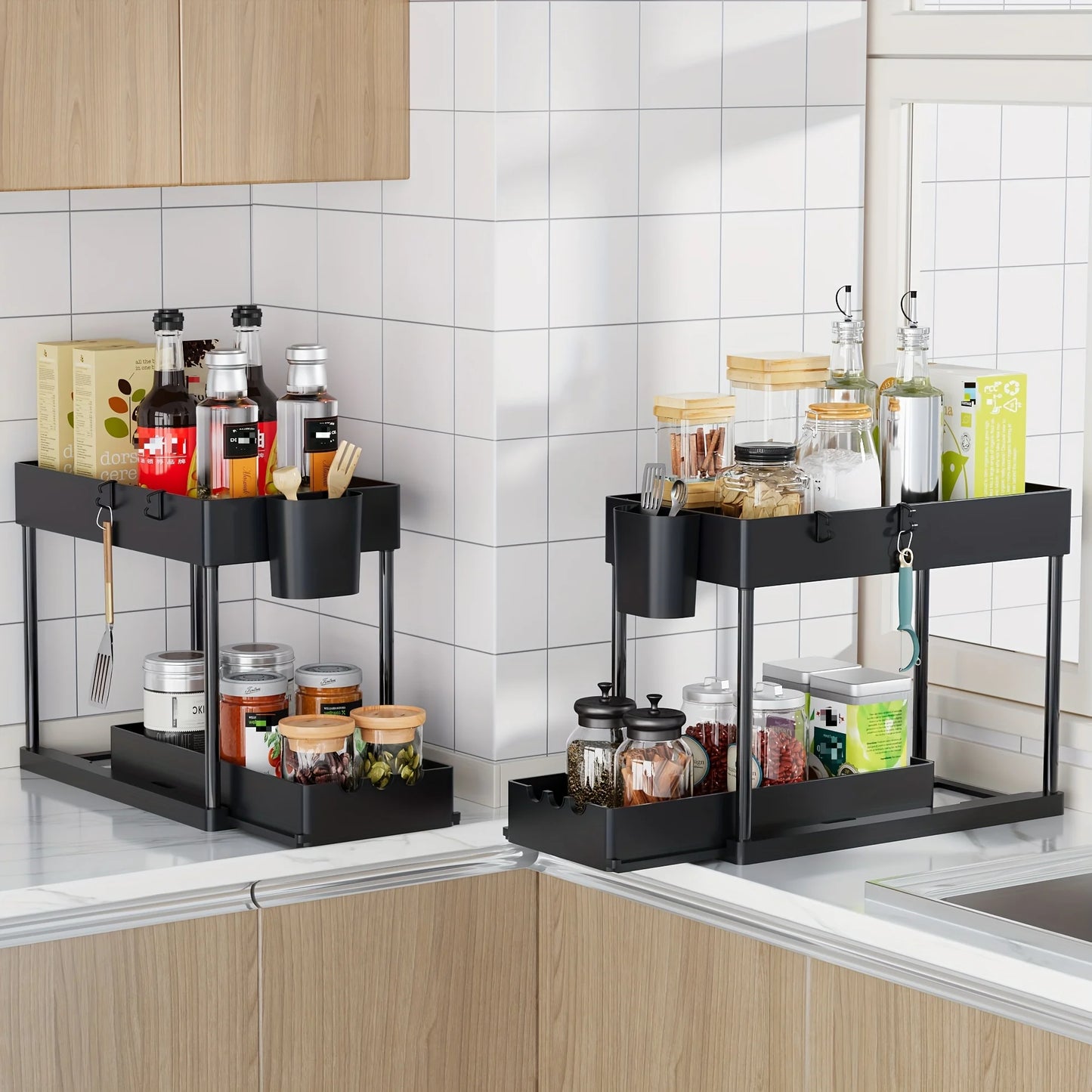 Pull-Out Under Sink Rack Tier Sliding Cabinet Organizer