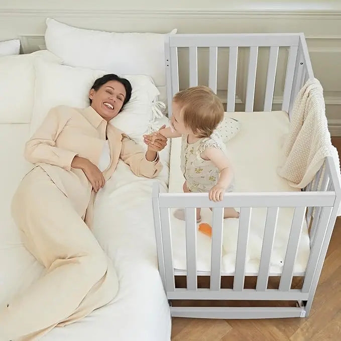 Baby Full Size Crib with Removable Wheels and 4 Adjustable Heights