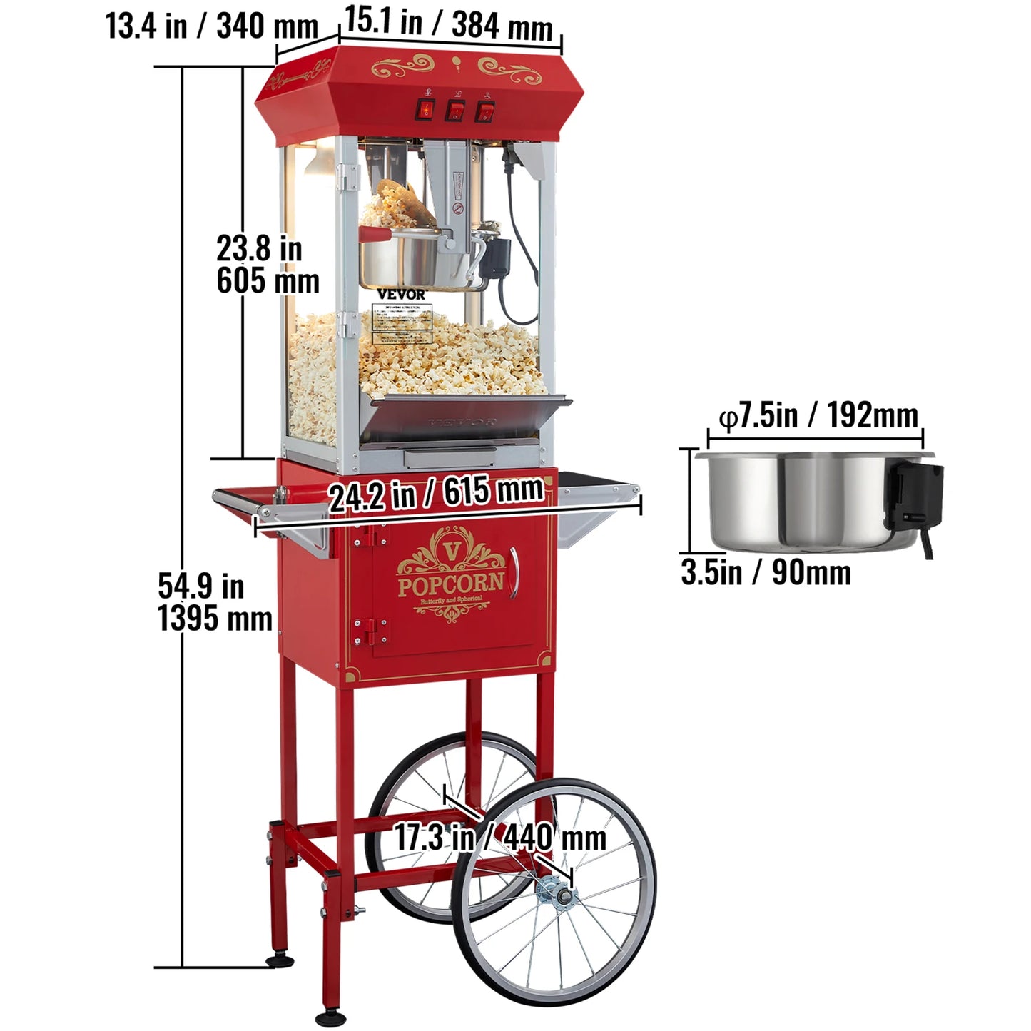 Automatic Electric Popcorn Maker Popper Machine with Scoop Spoon