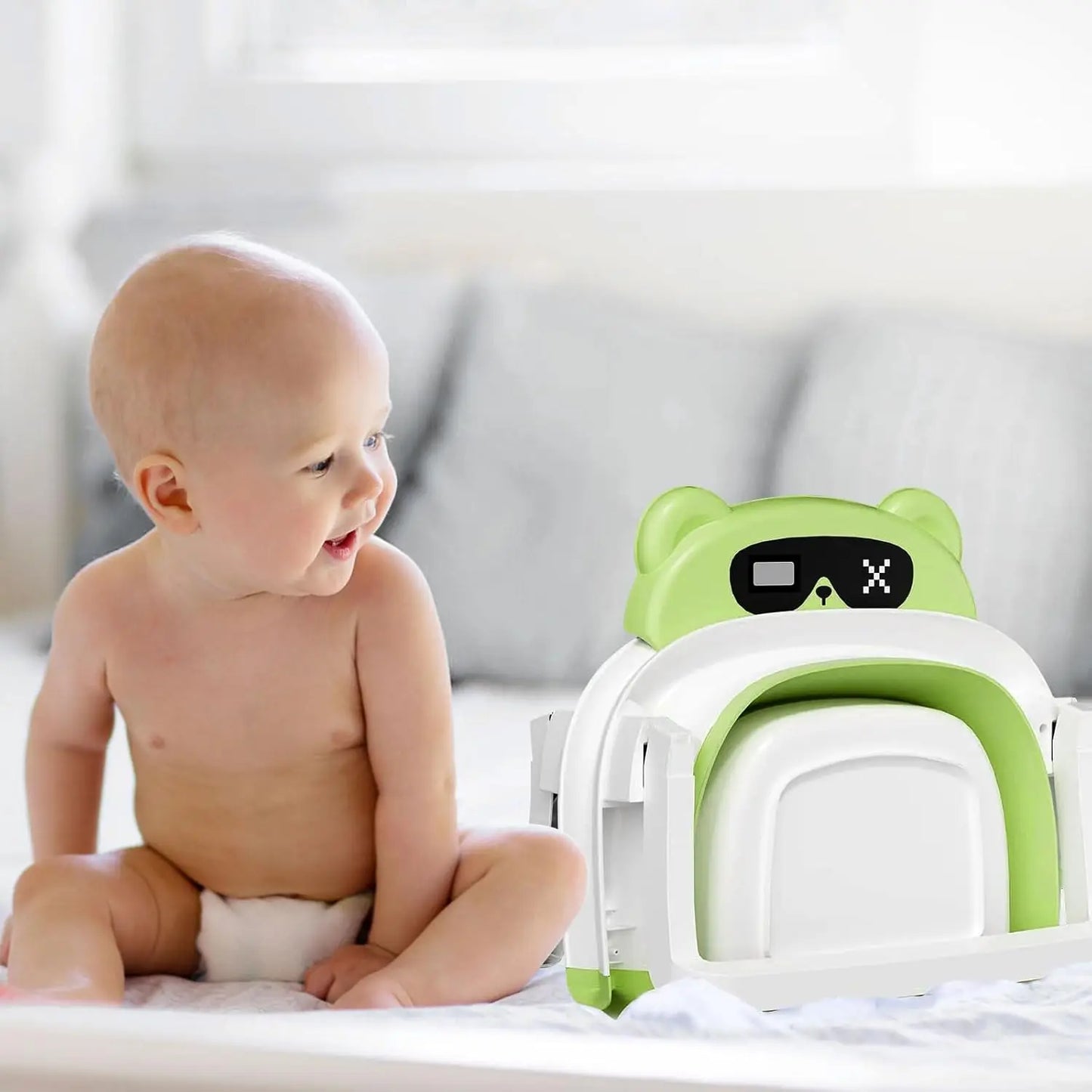 Baby Bathtub Foldable Baby Bathtub with Thermometer and Floating Cushion