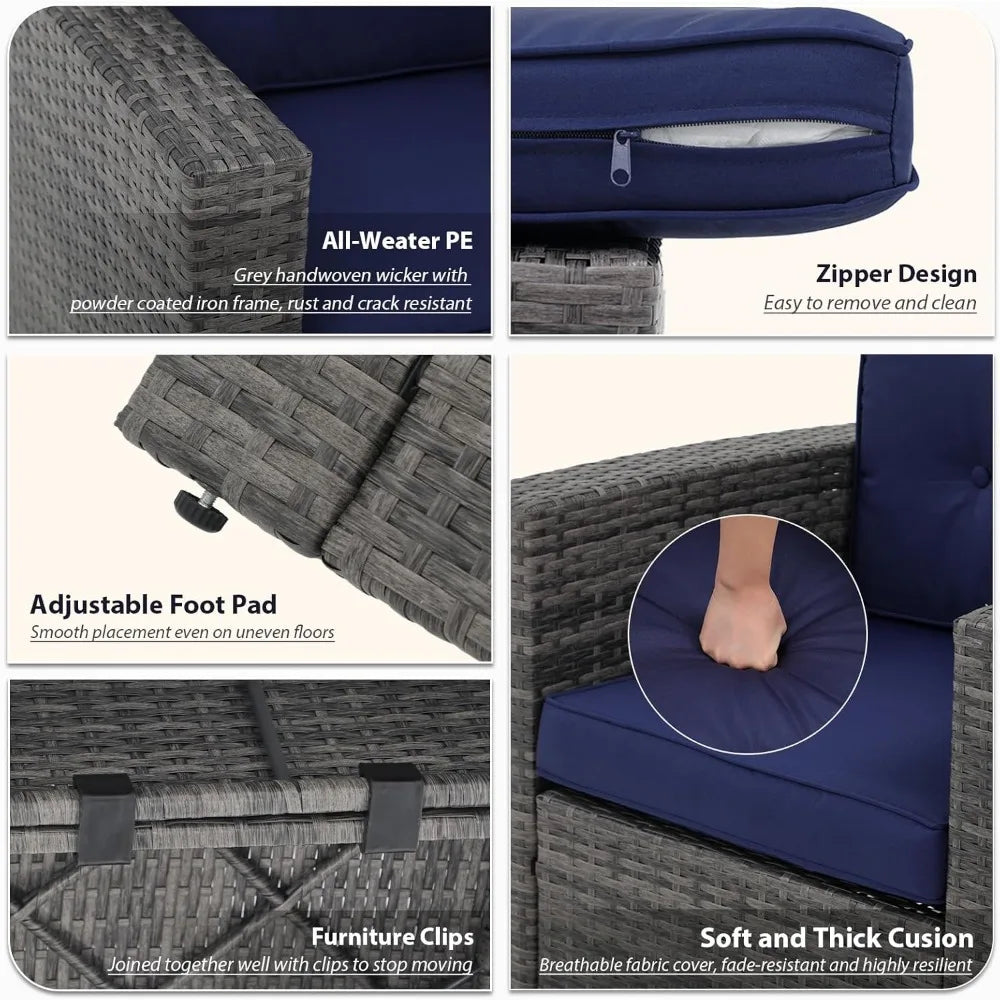 All-Weather PE Wicker Outdoor Sectional Sofa with Ottoman