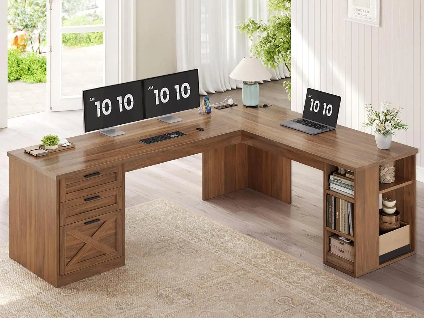 L Shaped Executive Desk with Storage Shelves