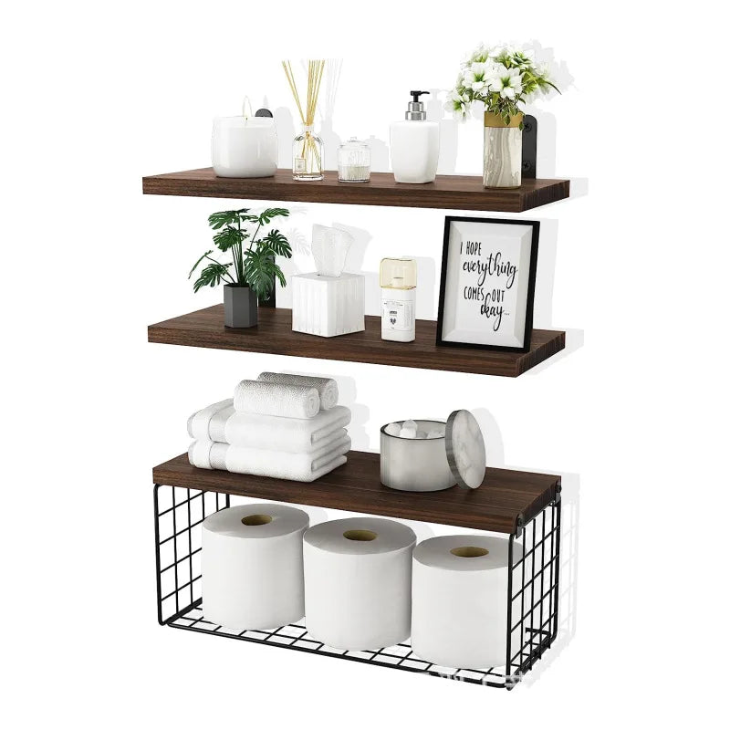 Wood Bathroom Wall Mounted Floating Shelves