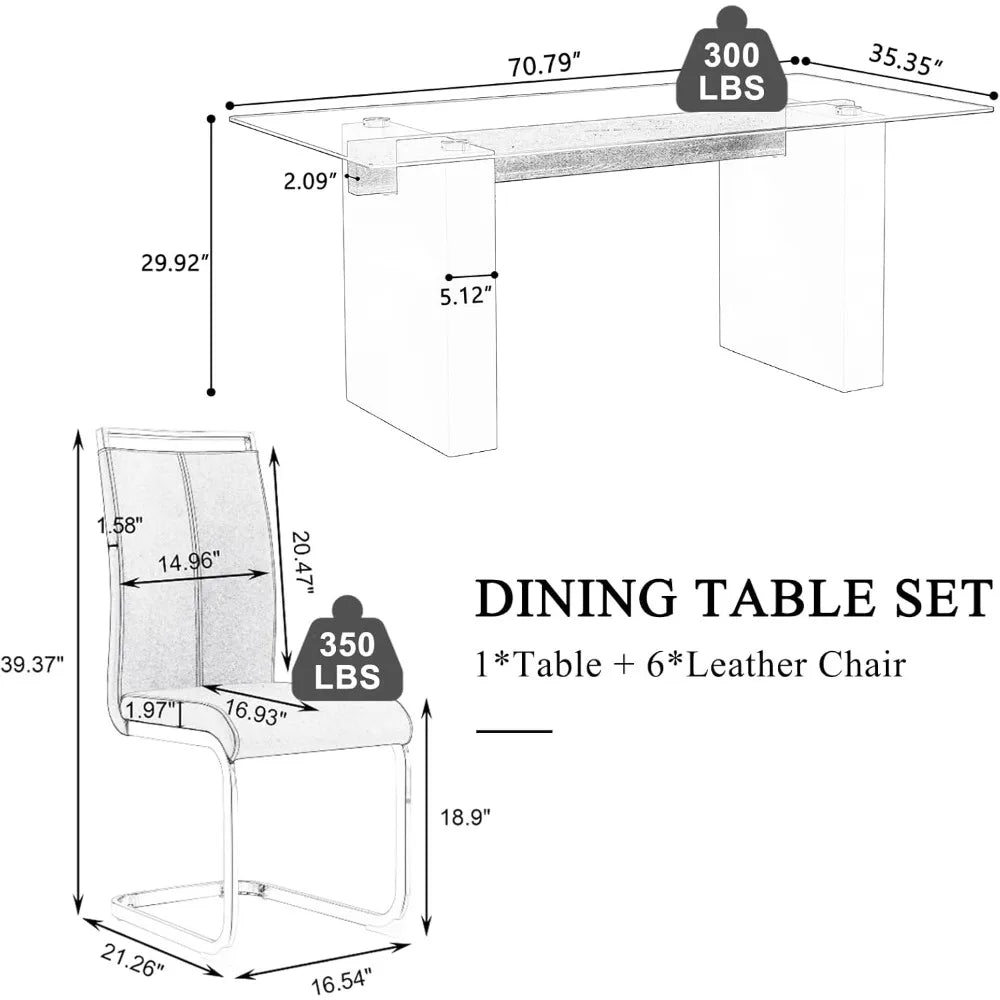 Dining Table Set with Tempered Glass Top