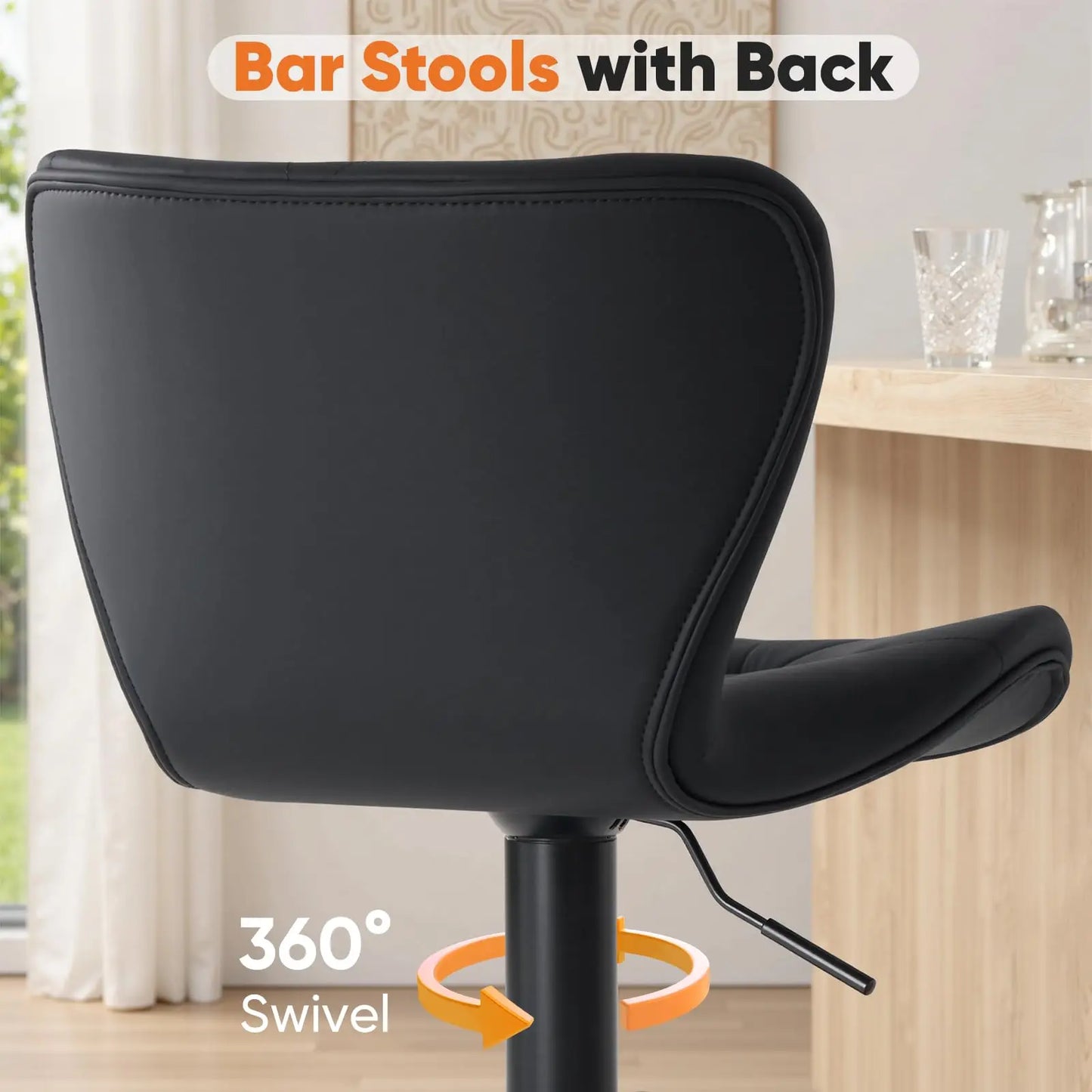 Ergonomic Faux Leather Adjustable Upholstered Swivel with Curved Backrest Metal Legs Chairs