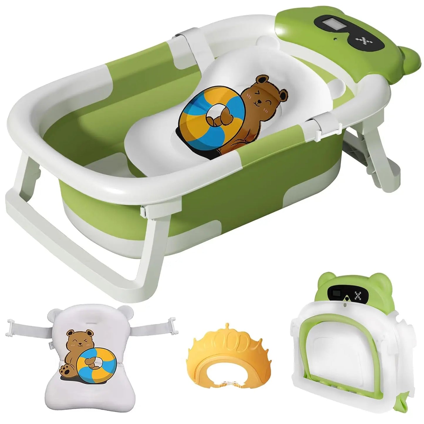 Baby Bathtub Foldable Baby Bathtub with Thermometer and Floating Cushion