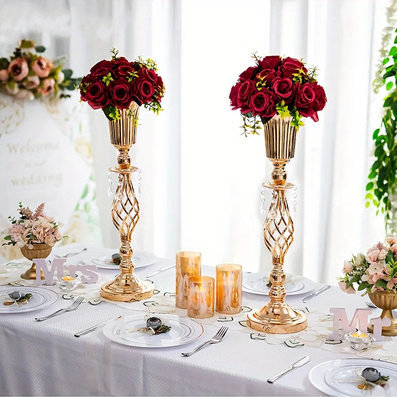 Gold Tall Vase with Crystal Chandelier